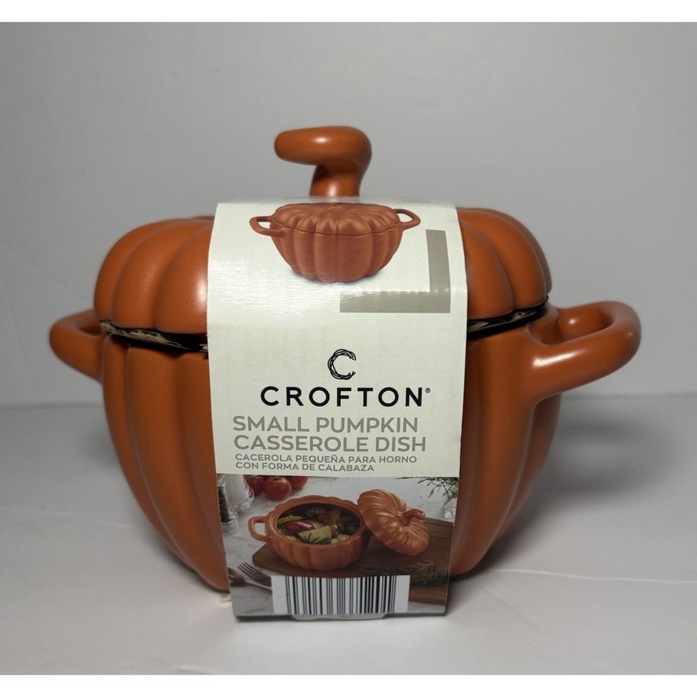 Crofton 0.8 Qt Small Pumpkin Casserole Dish w/Lid Oven Safe To 450 Degrees